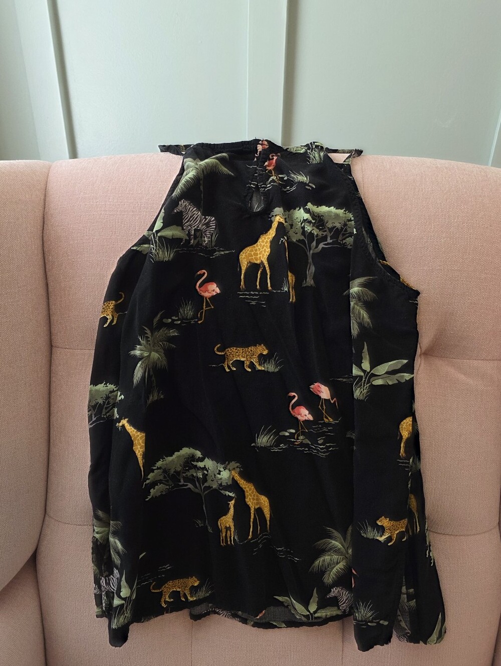 Black Tropical Animal Print Halter Tank Top Old Navy Zoo Large - Picture 5 of 5